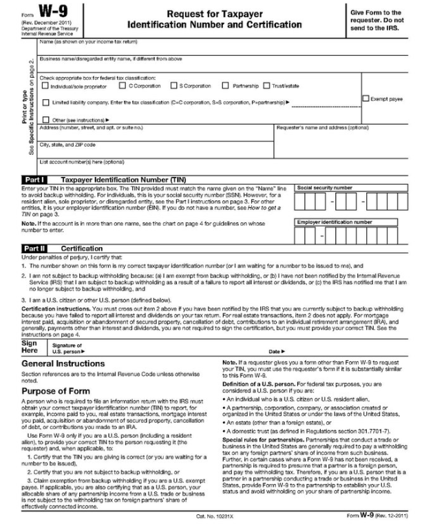 IRS form W-9