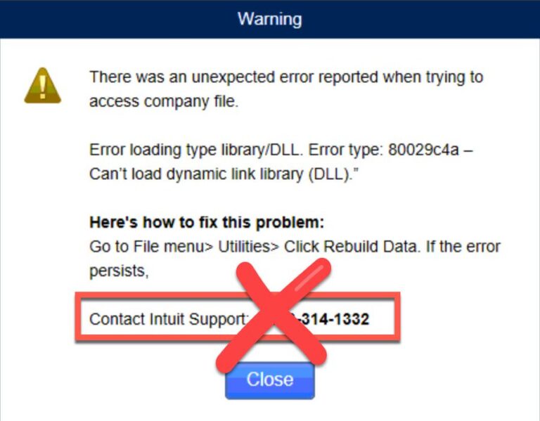 Customer Support Scam – Beware of Fake Pop-Up Message from QuickBooks