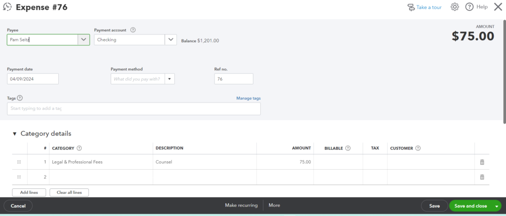 QuickBooks Online Entering Expenses