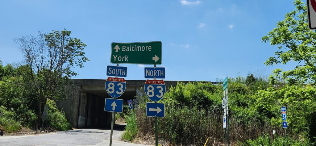 Interstate I83 sign in York County PA - Baltimore and York